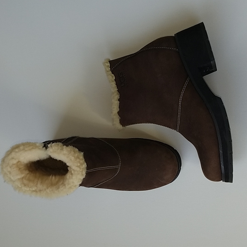 UGG Australia Brown Suede 90s Lugsole Chunky Platform Boot Sheepskin Lined Sz 6 - Picture 1 of 8